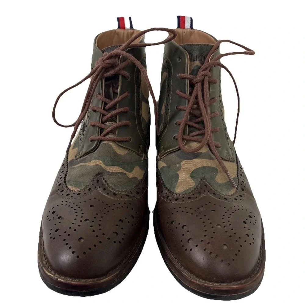 Tommy Hilfiger Mens Wingtip Camo‎ Ankle Boots Ruzman 2 Size 9 Brown